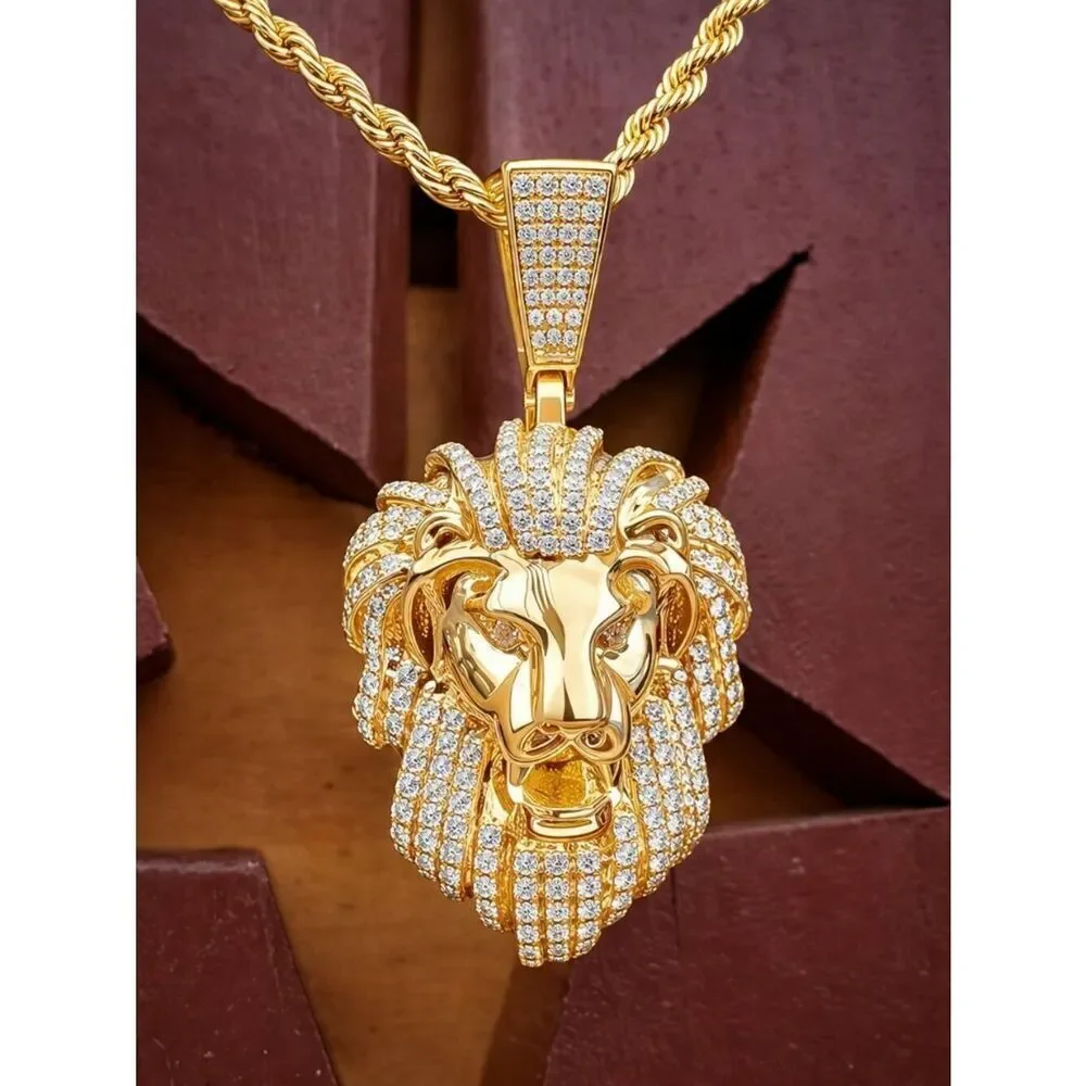 Iced Out Simulated Diamond Lion Necklace